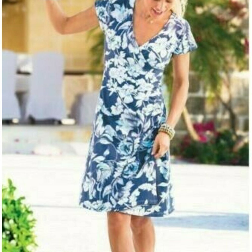 Soft Surroundings Blue and White Floral Midi Dress